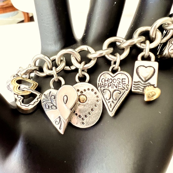 Brighton One Heart Breast Cancer Awareness Charm Bracelet Watch Silver Plated - Picture 7 of 8